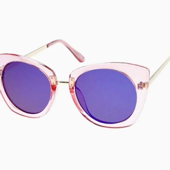 Women's Crystal Frame Colored Mirror Cat Eye Sunglasses - Picture 3 of 10